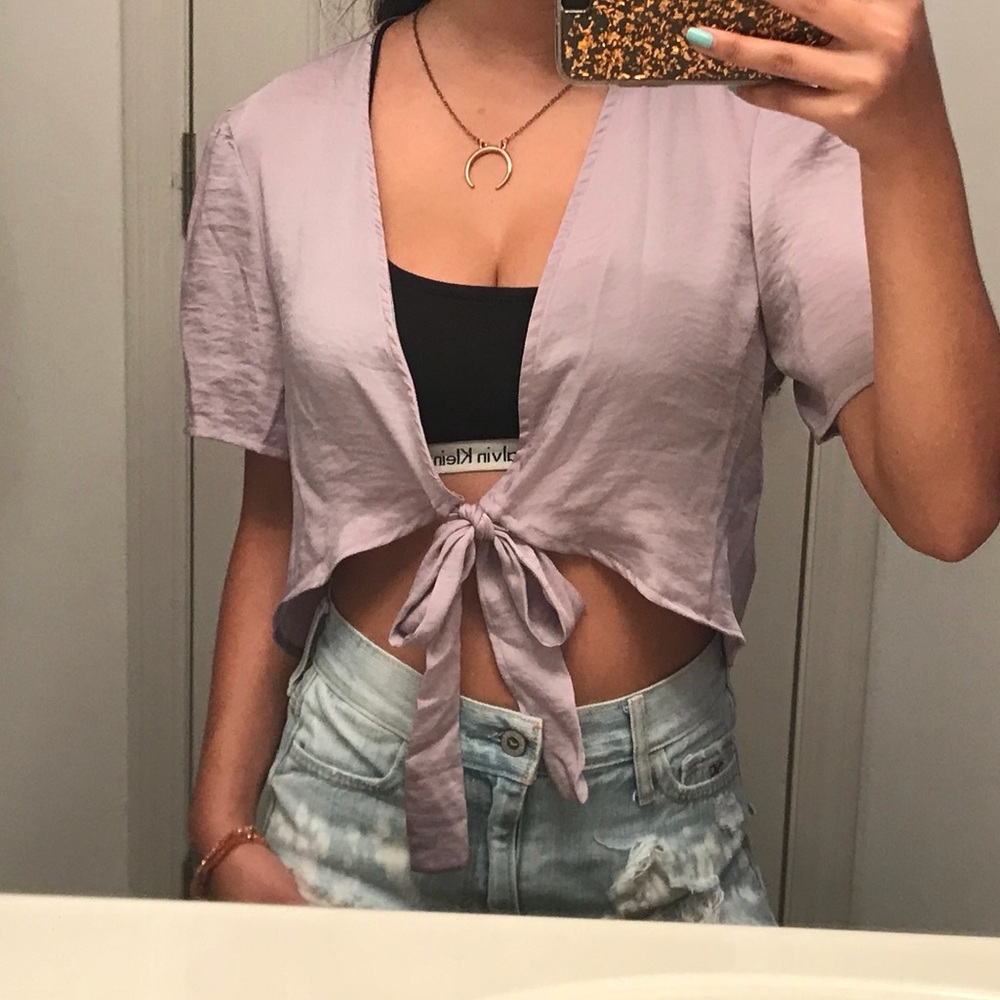 lilac silky tie top